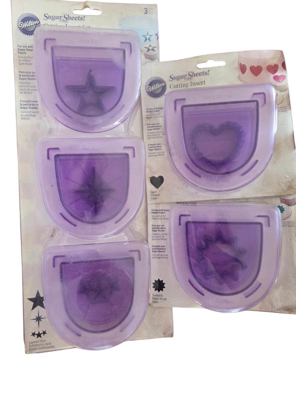 🫯Lot Of 5 Pcs Wilton Purple Star & Heart Sugar Sheet Cutting Inserts